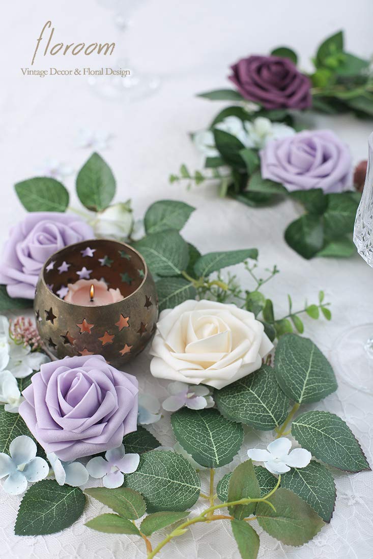 Floroom Artificial Flowers 50pcs Real Looking Lilac Foam Fake Roses with Stems for DIY Wedding Bouquets Baby Shower Centerpieces Floral Arrangements Party Tables Home Decorations - Image 2